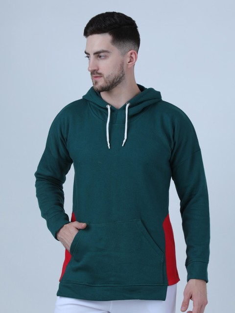 

PAUSE SPORT Men Green Hooded Cotton Sweatshirt