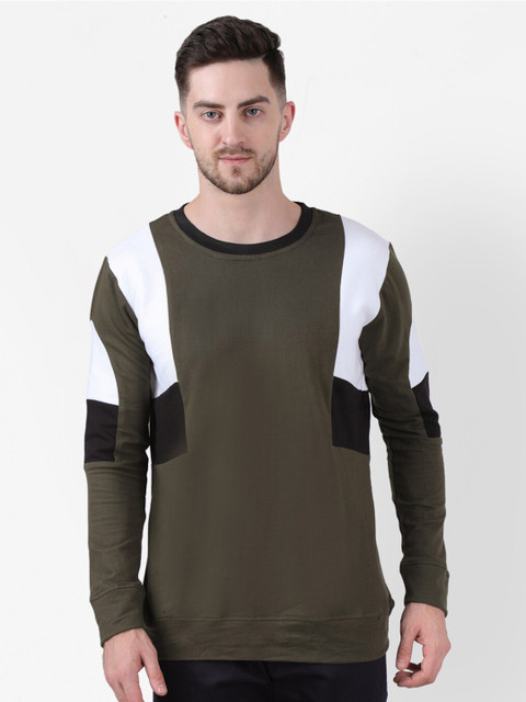 

PAUSE SPORT Men Olive Green Cotton Sweatshirt
