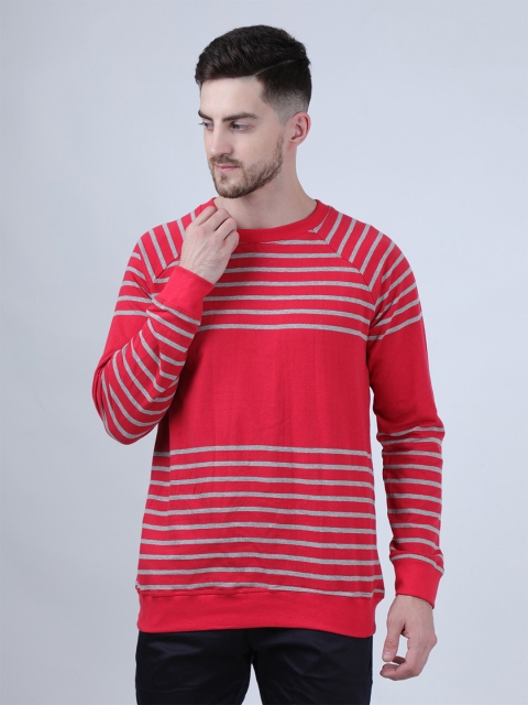 

PAUSE SPORT Men Red & Grey Striped Cotton Sweatshirt