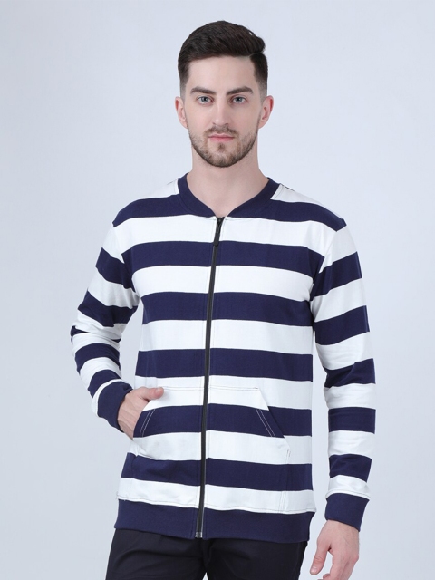 

PAUSE SPORT Men Navy Blue & White Striped Cotton Sweatshirt