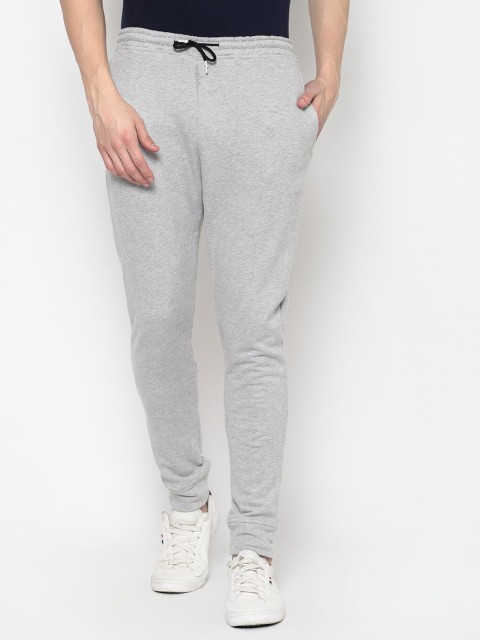 

PAUSE SPORT Men Silver Solid Slim-Fit Cotton Track Pants