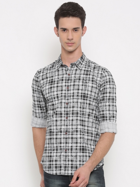 

Indigo Nation Street Men Grey & Black Slim Fit Checked Casual Shirt