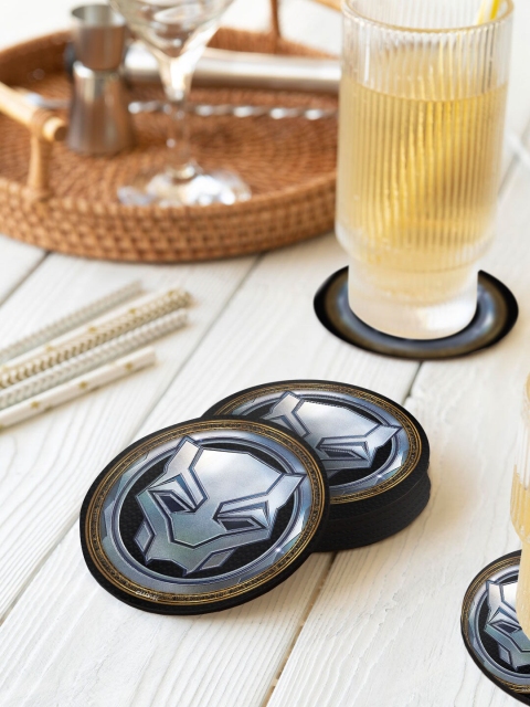 

macmerise Set Of 6 Panther Vibarnium Designed Circular Coasters, Black
