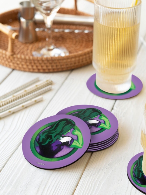 

macmerise Set Of 6 Purple & Green She Hulk Flex Designed Printed Circular Coasters