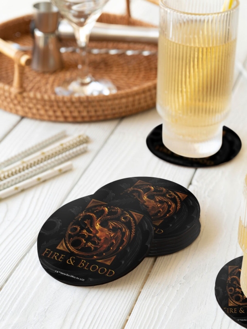 

macmerise Set Of 6 HOD Fire & Blood Printed Circular Coasters, Black