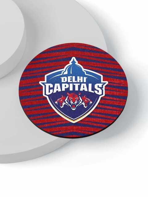 

macmerise Set Of 6 Red & Blue Printed Delhi Capitals Roaring Circular Coasters