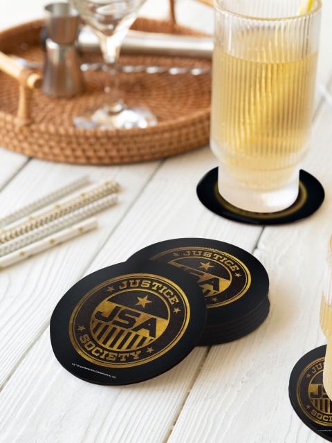 

macmerise Set Of 6 Justice Society Designed Printed Circular Coasters, Black