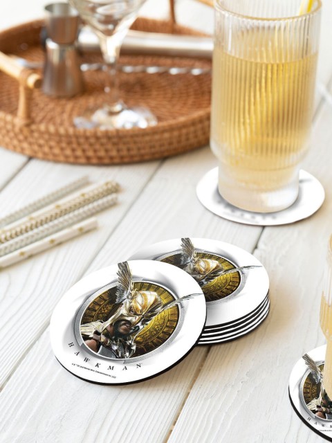 

macmerise Set Of 6 Hawkman Printed Circular Coasters, White