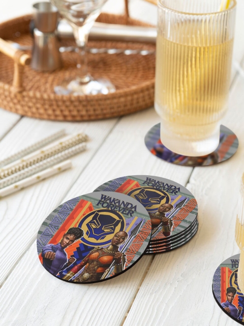 

macmerise Set Of 6Black Panther Shuri and Okoye Power Designed Printed Circular Coasters, Blue