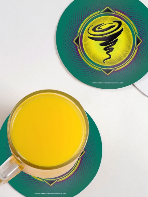 

macmerise Set of 6 Green & Yellow Cyclone Icon Printed Circular Coasters