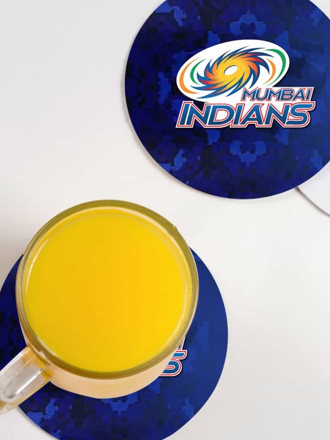 

macmerise Set Of 6 Mumbai Indians Crest Designed Printed Circular Coasters, Blue