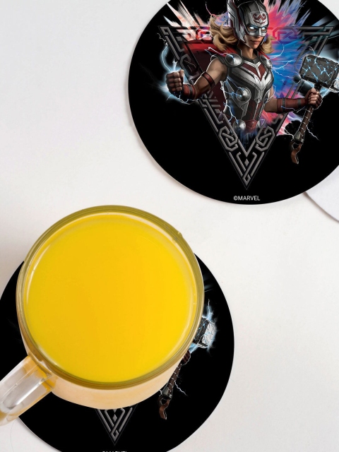 

macmerise Set Of 6 Mighty Thor Pose Printed Circular Coasters, Black