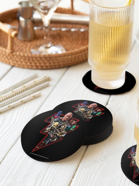

macmerise Set Of 6 Gang Red Bolt Designed Printed Circular Coasters, Black