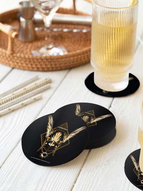 

macmerise Set Of 6 Hawkman Black Designed Wooden Circular Coasters