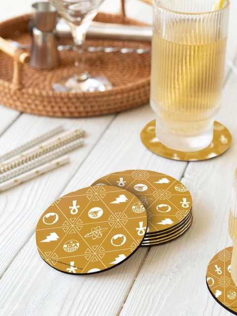 

macmerise Set Of 6 Printed Circular Coasters, Beige