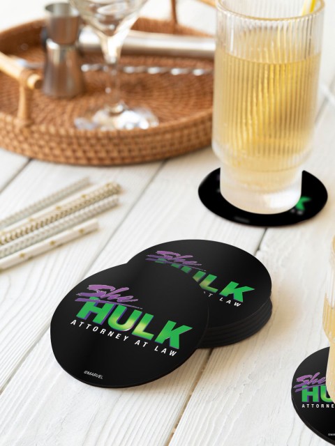 

macmerise Set Of 6 Black She Hulk Logo Reveal Designed Printed Wooden Circular Coasters