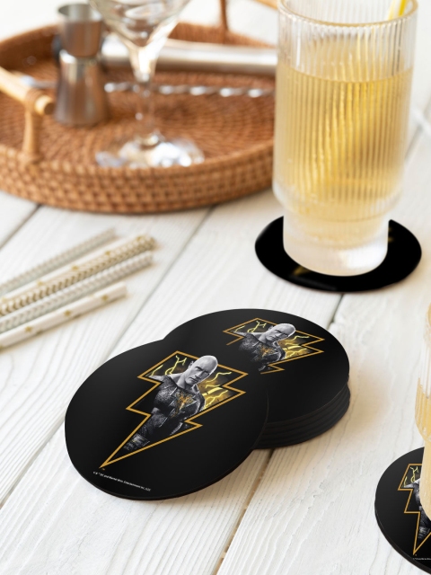 

macmerise Set Of 6 Black Adam Thunder Design Printed Circular Coasters