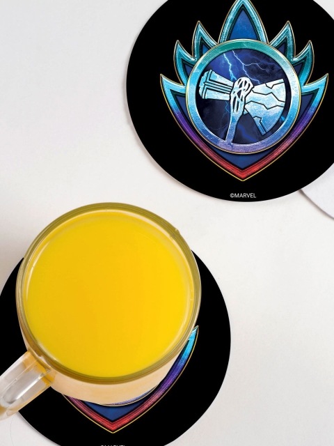 

macmerise Pack Of 6 Guardian Thor Designed Printed Circular Coasters, Black