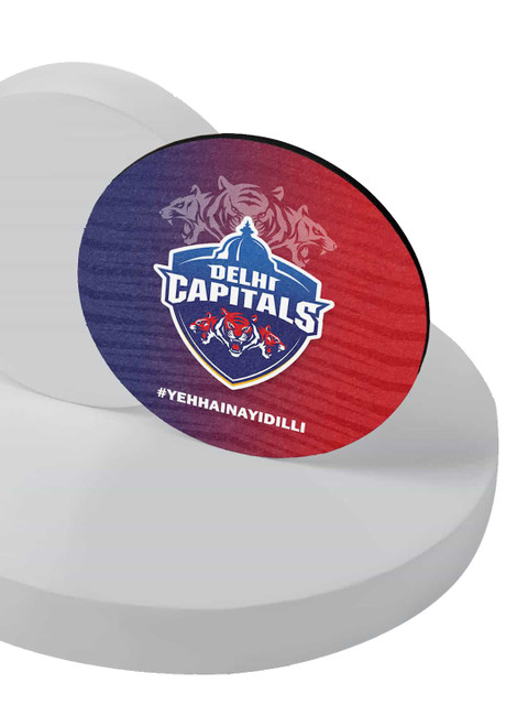 

macmerise Set Of 6 Blue & Red, Yeh Hai Nayi Delhi Capitals Designed Circular Printed Wooden Coasters