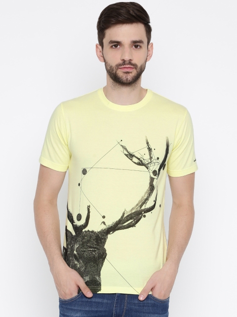 

Indigo Nation Street Men Yellow Printed Round Neck T-shirt