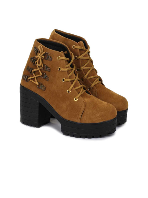 

Funku Fashion Women Tan Brown Solid Side Lace Tan Suede Boots