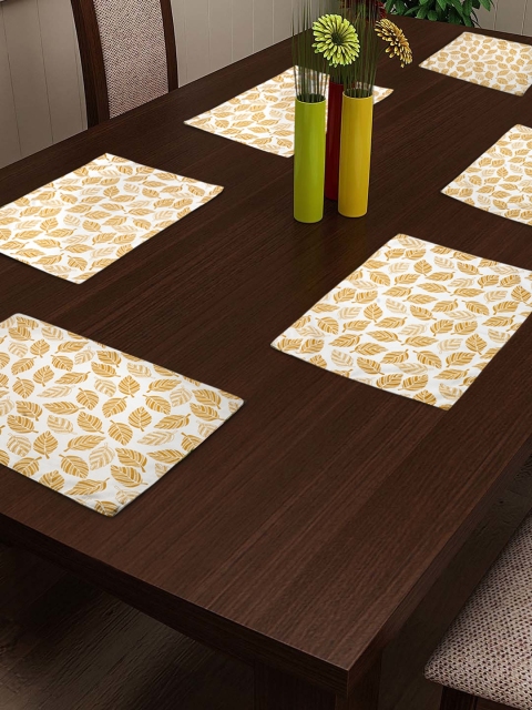 

RANGRAGE Mustard Brown & White Set of 6 Printed & Handcrafted Tablemats