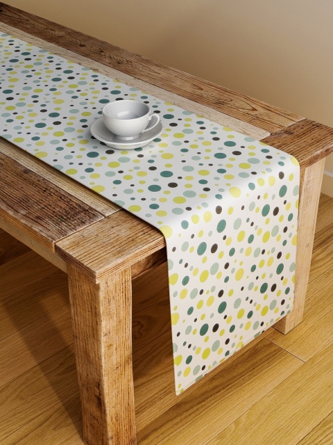 

RANGRAGE Green & White 71" x 13.5" Fine Cotton Printed & Handcrafted Table Runner