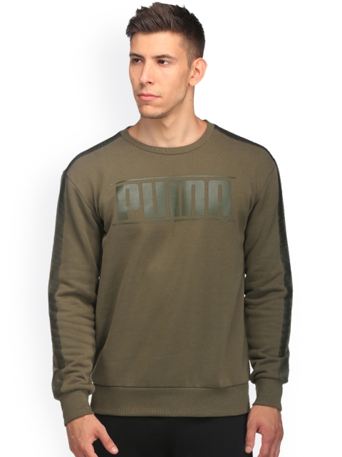 

Puma Men Olive Brown Printed Rebel Tape Crew Fl Sweatshirt