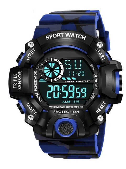 

Shocknshop Men Black Dial & Black Straps Digital Multi Function Watch, Blue