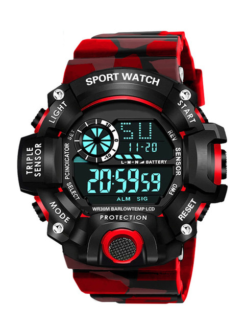 

Shocknshop Men Black Dial & Black Textured Straps Digital Multi Function Watch, Red