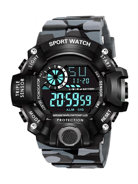 

Shocknshop Men Black Dial & Green Straps Digital Multi Function Watch, Grey