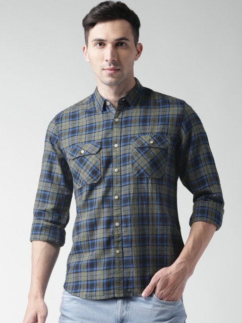 

Harvard Men Grey & Blue Regular Fit Checked Casual Shirt