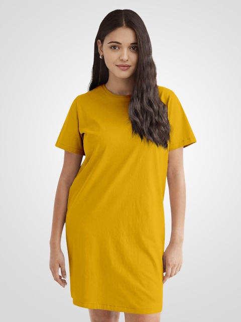 

Pootlu Women Mustard Yellow Pure Cotton T-shirt Dress