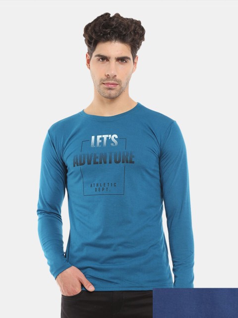 

V-Mart Men Pack of 2 Blue & Teal Typography Slim Fit Round Neck Cotton T-shirt
