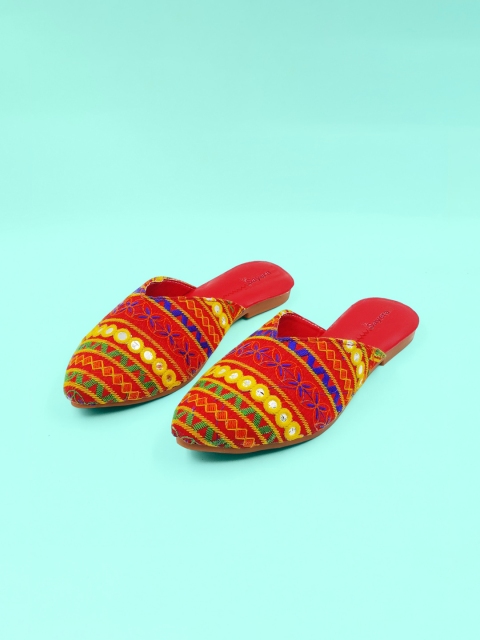 

Sayera Women Red Embellished Ethnic Mules Flats