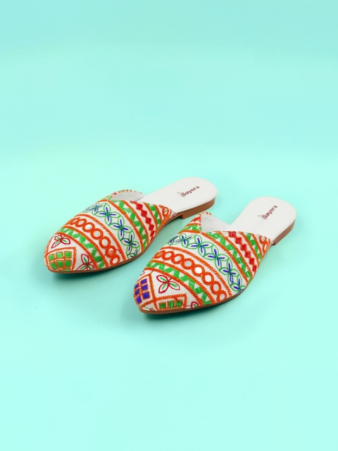 

Sayera Women White Embellished Ethnic Mules Flats