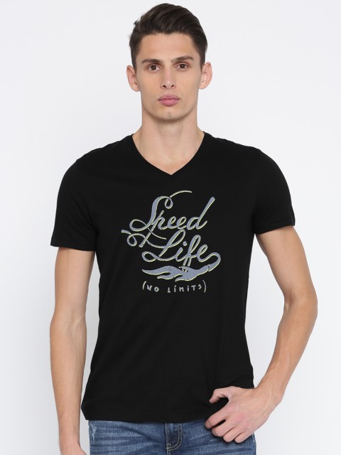

Celio Men Black Printed V-Neck T-shirt