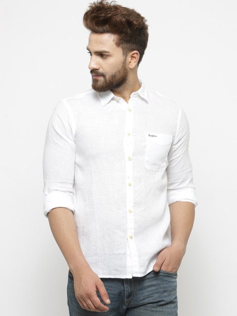 

Pepe Jeans Men White Solid Casual Shirt