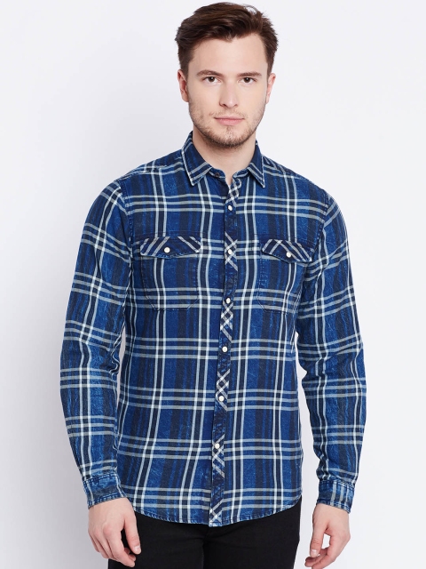 

Pepe Jeans Men Blue Slim Fit Checked Casual Shirt