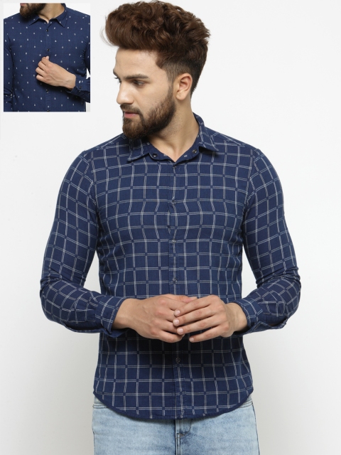 

Pepe Jeans Men Navy Regular Fit Checked Reversible Casual Shirt, Navy blue