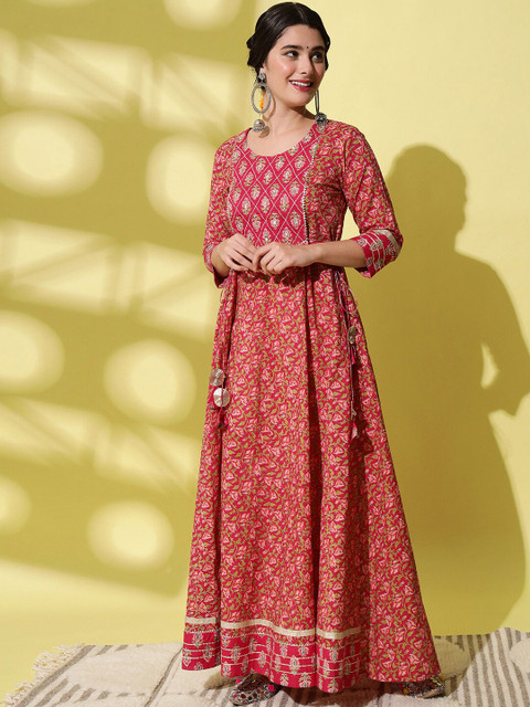 

Meeranshi Women Red Floral Maxi Ethnic Dress