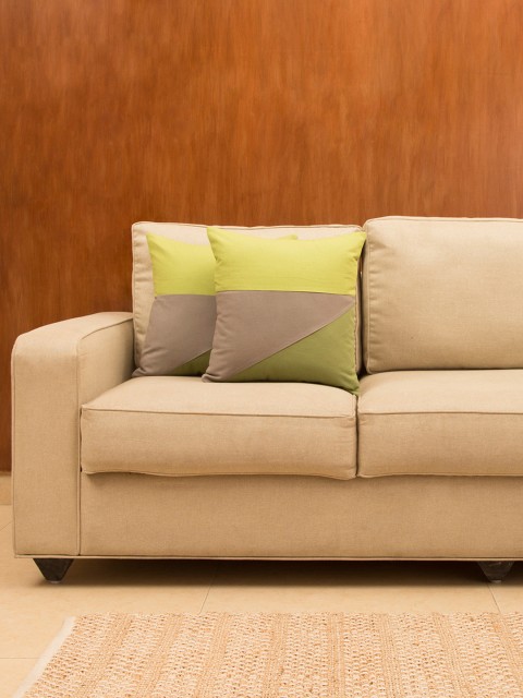 

House This Yellow Set of 2 Colourblocked 16"x16" Square Cushion Covers, Green