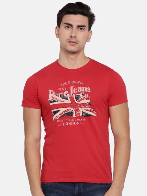 

Pepe Jeans Men Red Printed Slim Fit Round Neck T-shirt