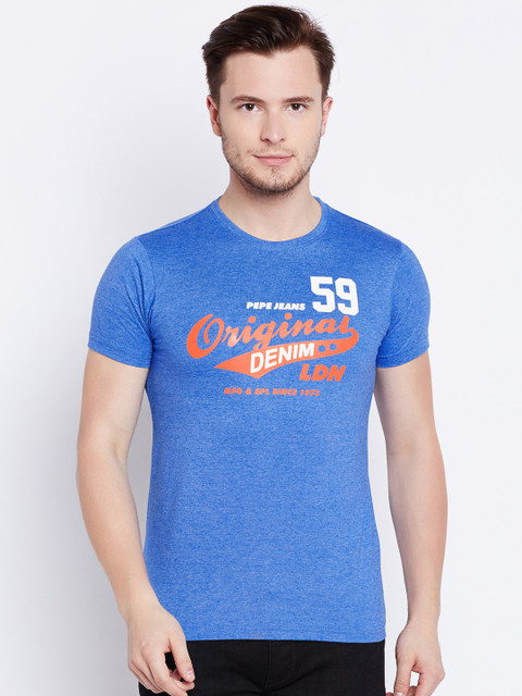 

Pepe Jeans Men Blue Printed Round Neck T-shirt