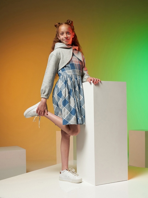 

Angel & Rocket Girls Blue & Grey Cotton Fit & Flare Dress