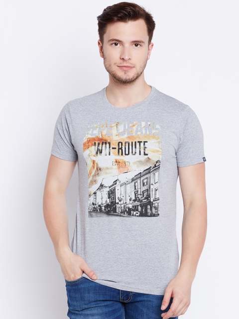 

Pepe Jeans Men Grey Melange Printed Round Neck T-shirt