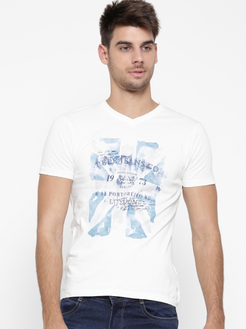 

Pepe Jeans Men White Printed V-Neck T-shirt