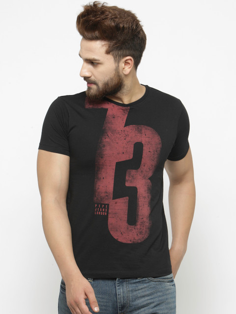 

Pepe Jeans Men Black Printed Round Neck Pure Cotton T-shirt