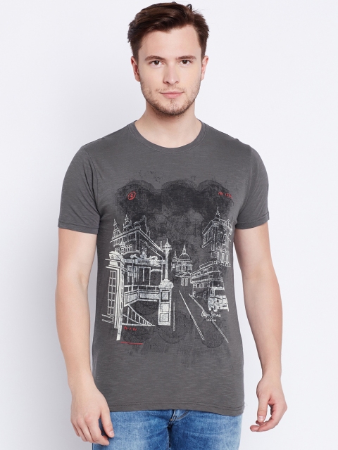 

Pepe Jeans Men Charcoal Grey Printed Round Neck T-shirt