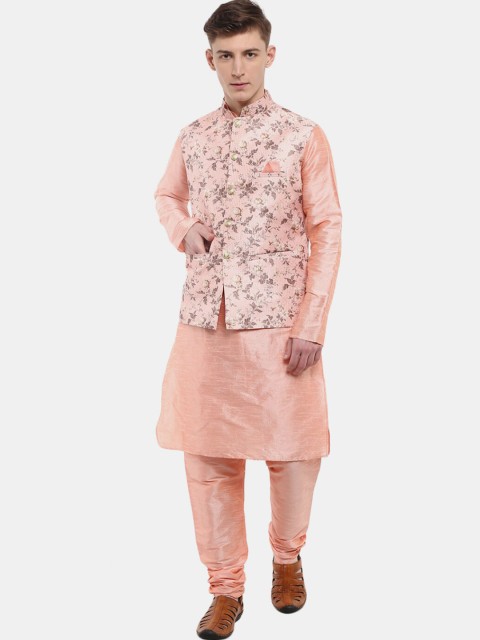 

V-Mart Men Pink Pure Cotton Kurta With Churidar & Nehru Jacket